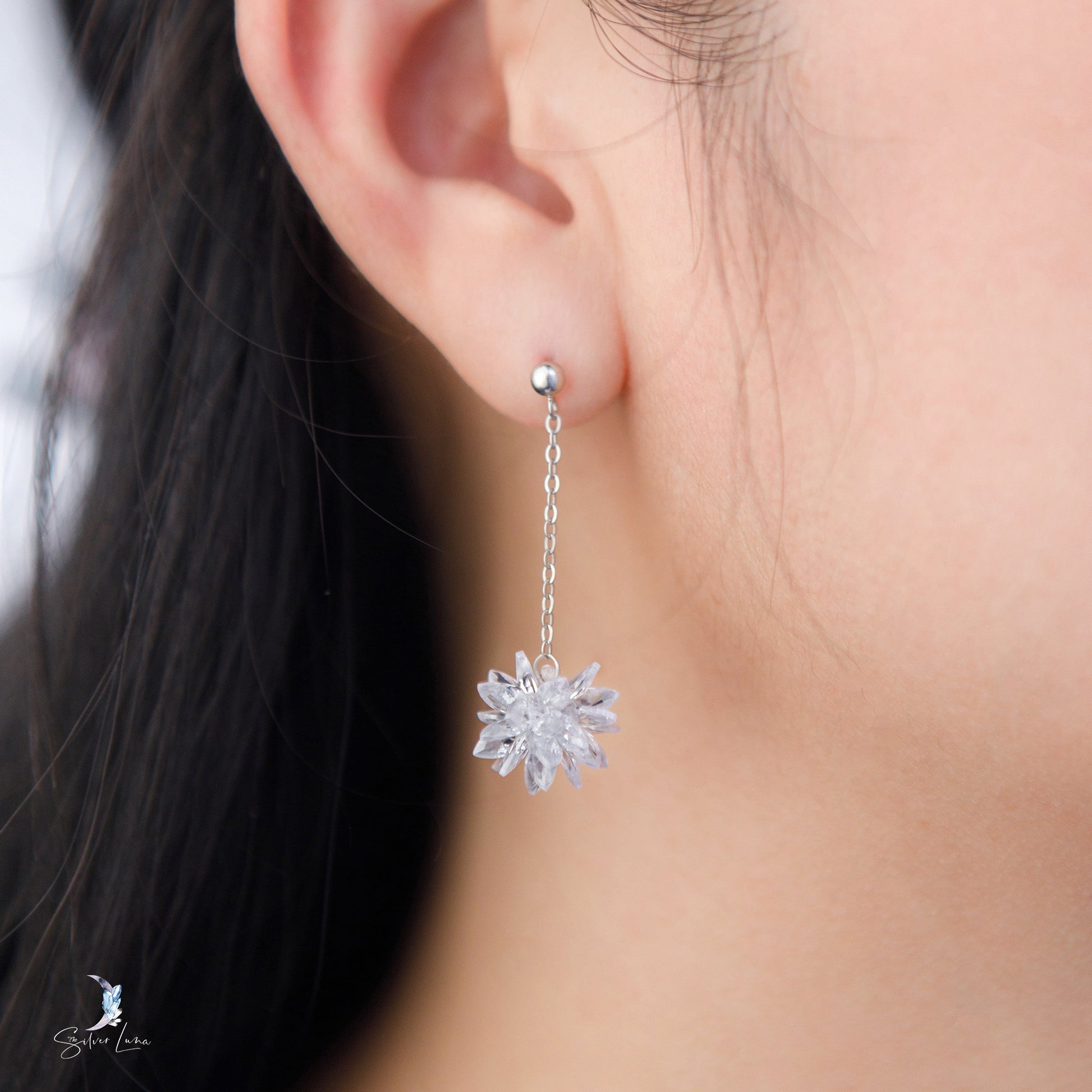 crystal flower dangle drop earrings