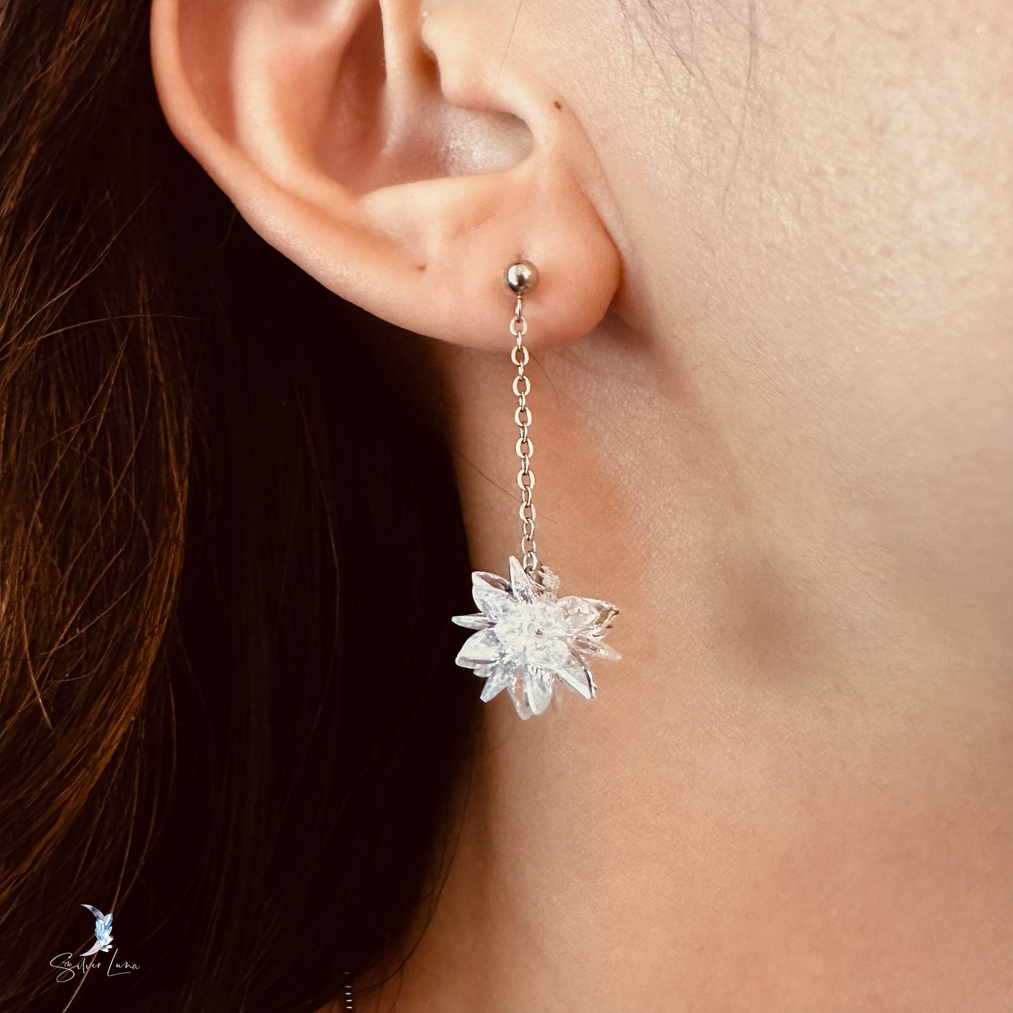 Crystal snow flower dangle drop earrings