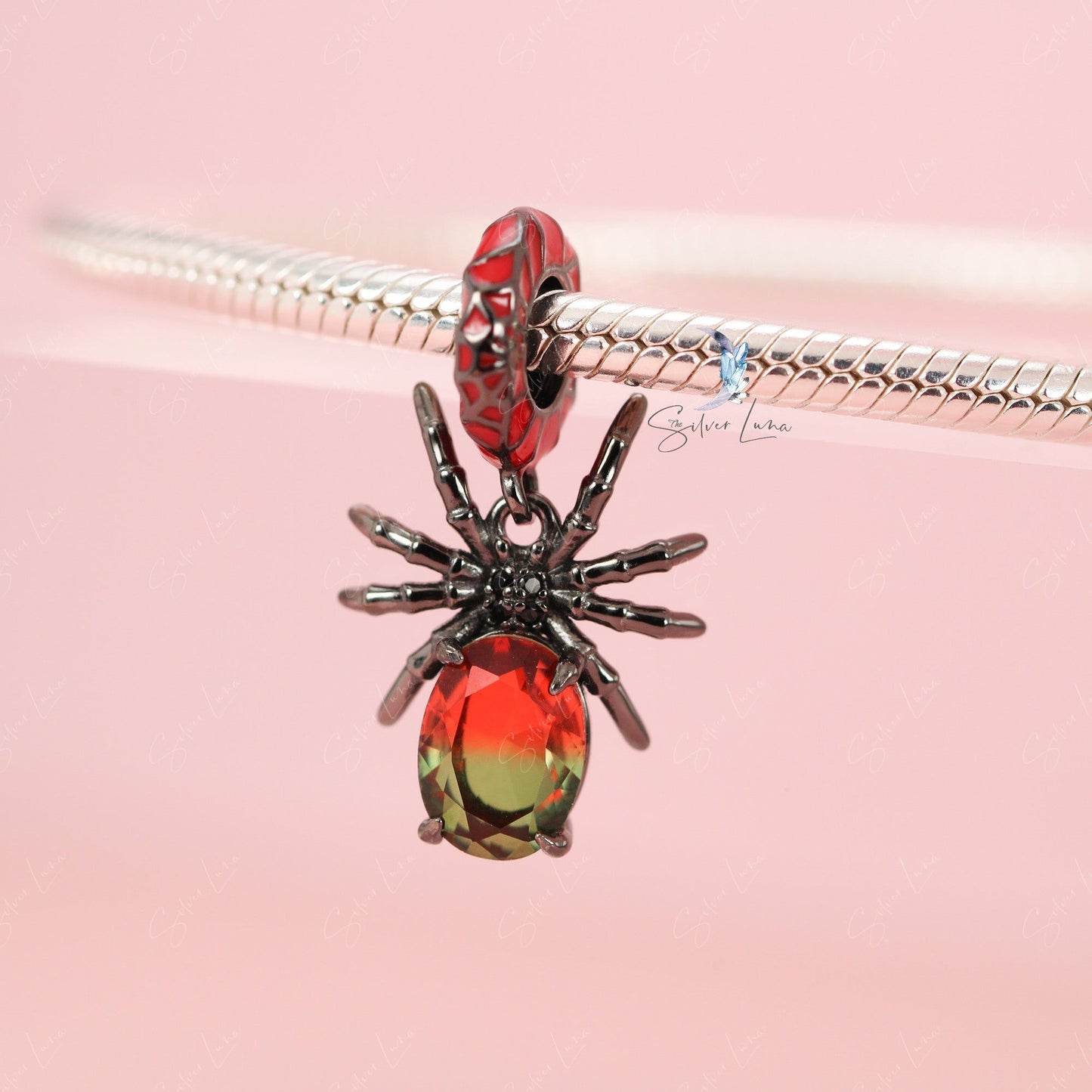 Spider pendant charm for bracelet in sterling silver