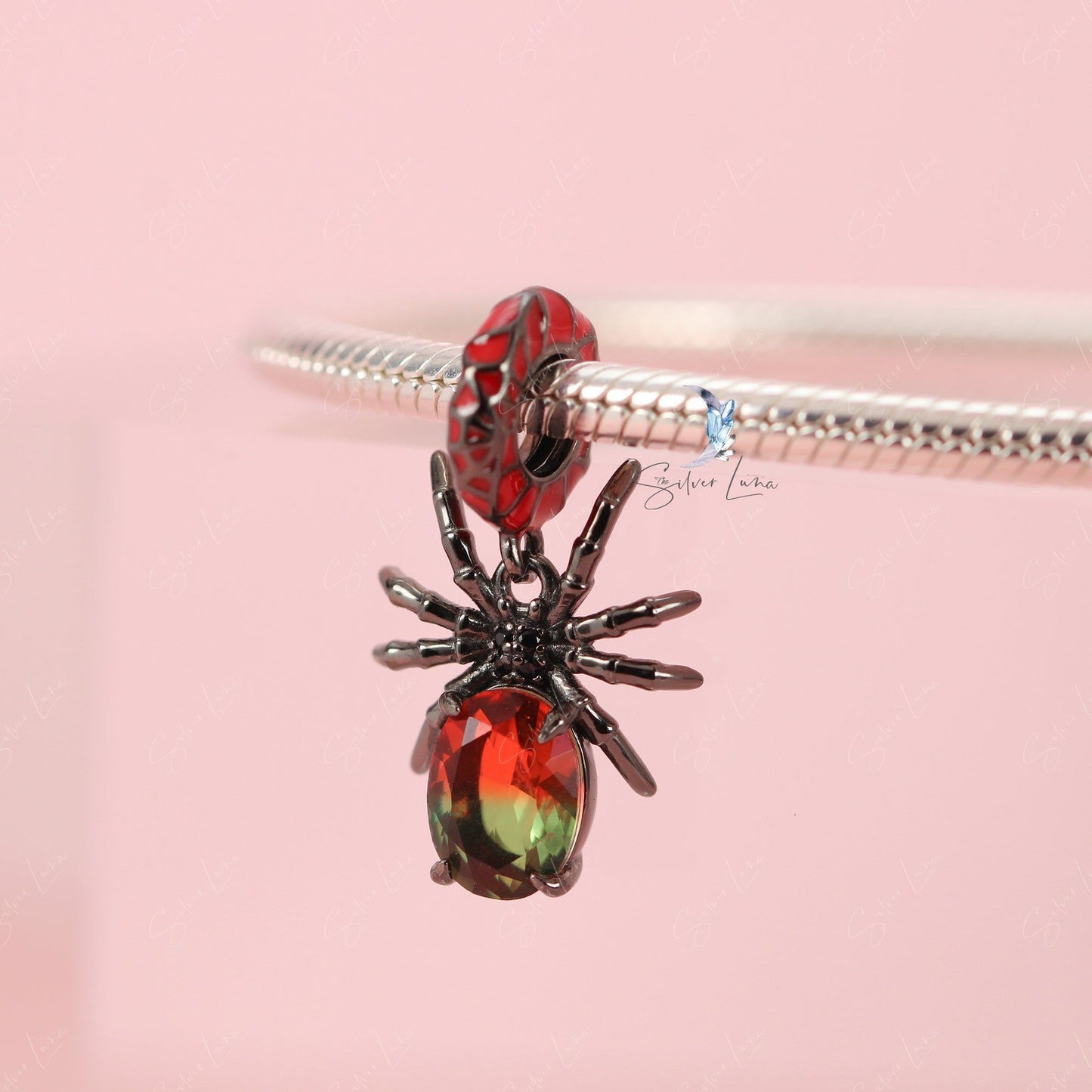 Spider pendant charm for bracelet in sterling silver