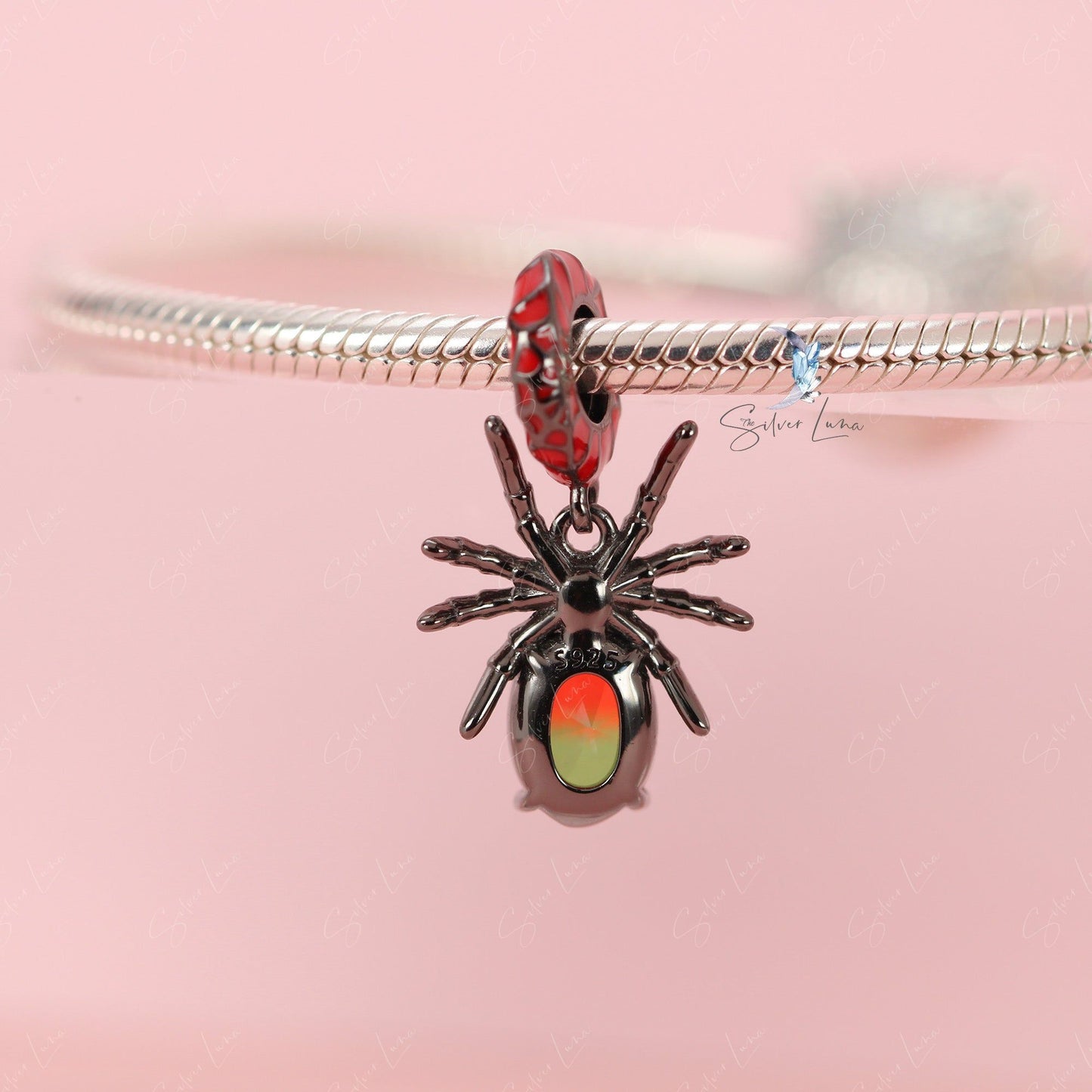 Spider pendant charm for bracelet in sterling silver