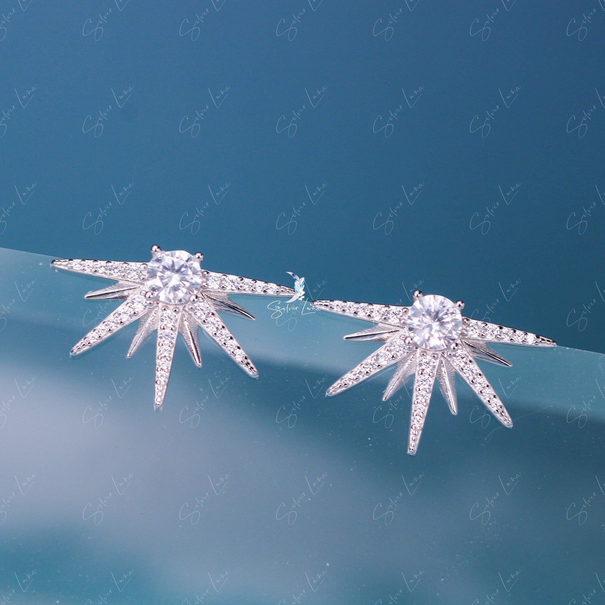 cubic zirconia starburst stud earrings