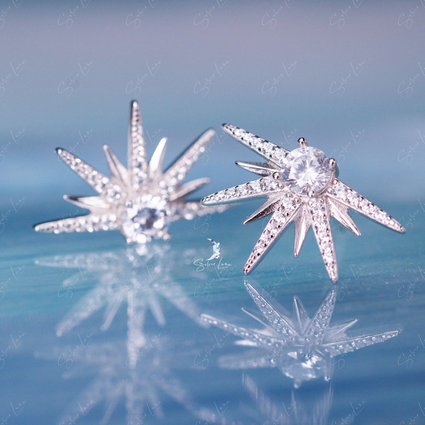 starburst sterling silver stud earrings