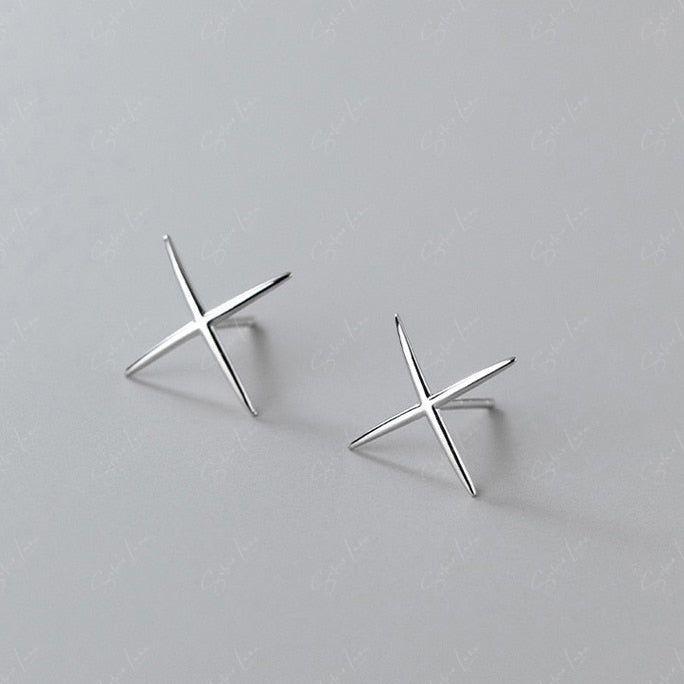 X shape minimalist sterling silver stud earrings