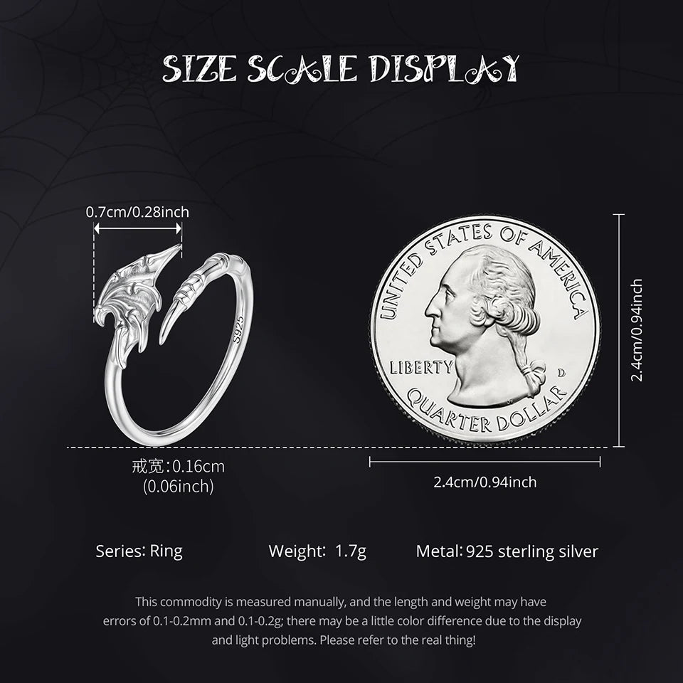 Sterling Silver Gothic Fantasy Dragon Adjustable Ring
