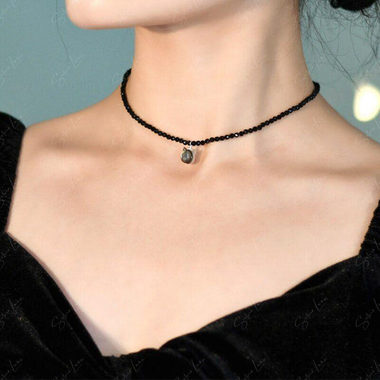 black cat crystal bead choker