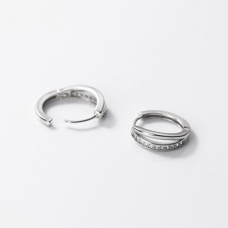 Double line hoop earrings ear huggies in sterling silver