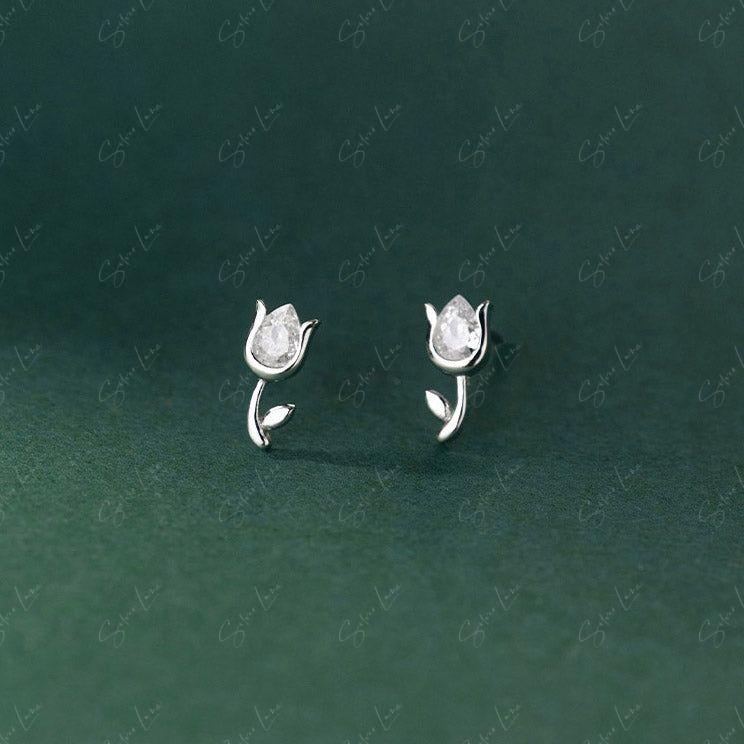 Tulip flower sterling silver stud earrings