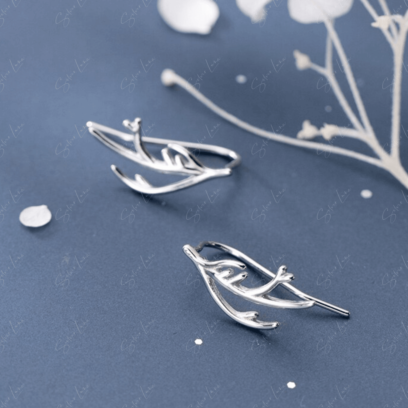 Elk Antler Ear Climber Sterling Silver Earrings