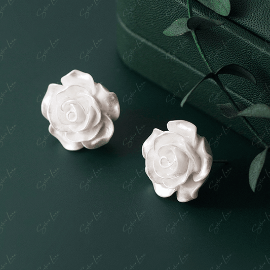 white rose flower stud earrings