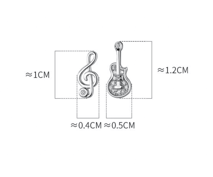 Guitar And Music Note Sterling Silver Stud Earrings Baby & Toddler