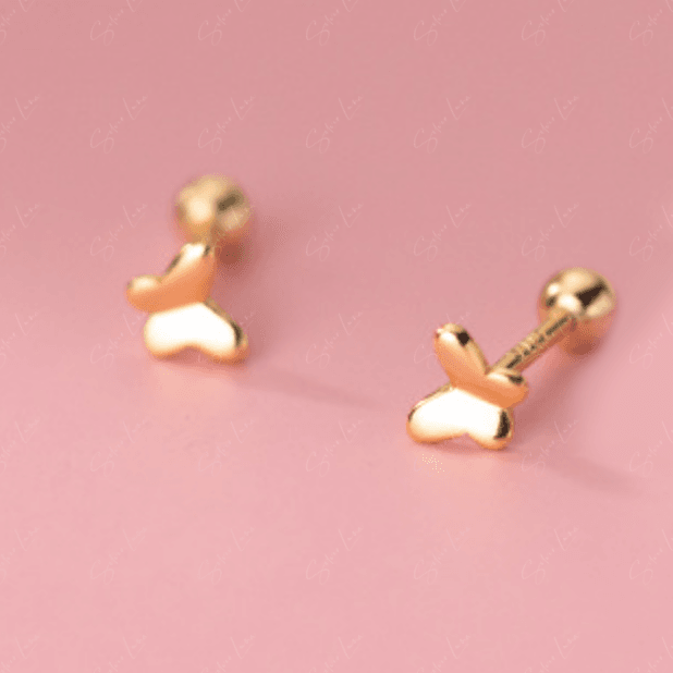 Tiny Butterfly Screw Ball Earrings Gold