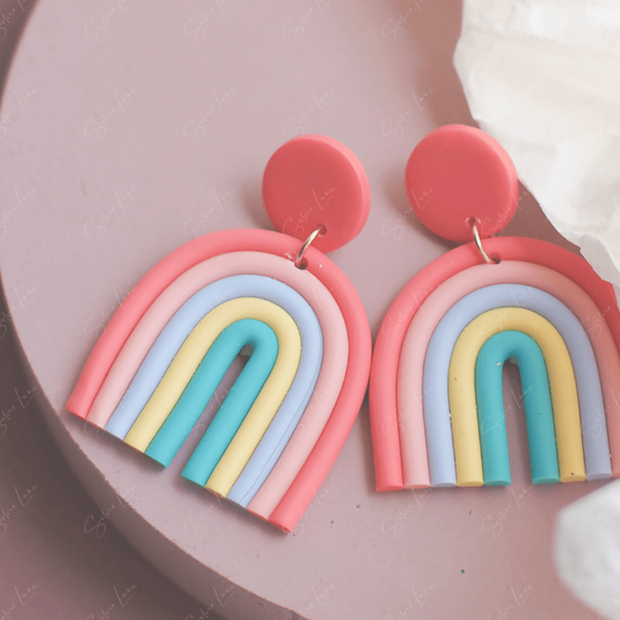rainbow polymer clay statement earrings