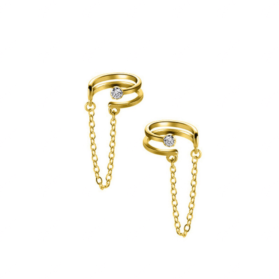 Non Piercing Ear Cuffs With Chain Gold