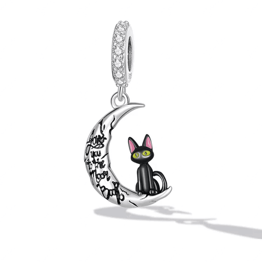 black cat on moon pendant