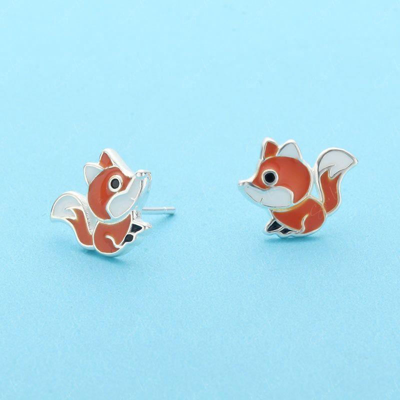 Cute fox sterling silver stud earrings