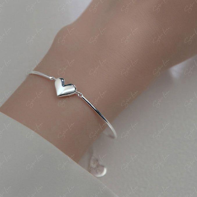 Solid silver Valentine heart half bangle bracelet