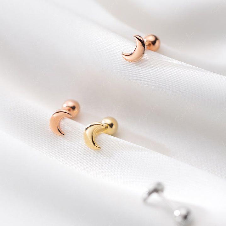 Dainty Crescent Moon Screw Cartilage Stud Earrings