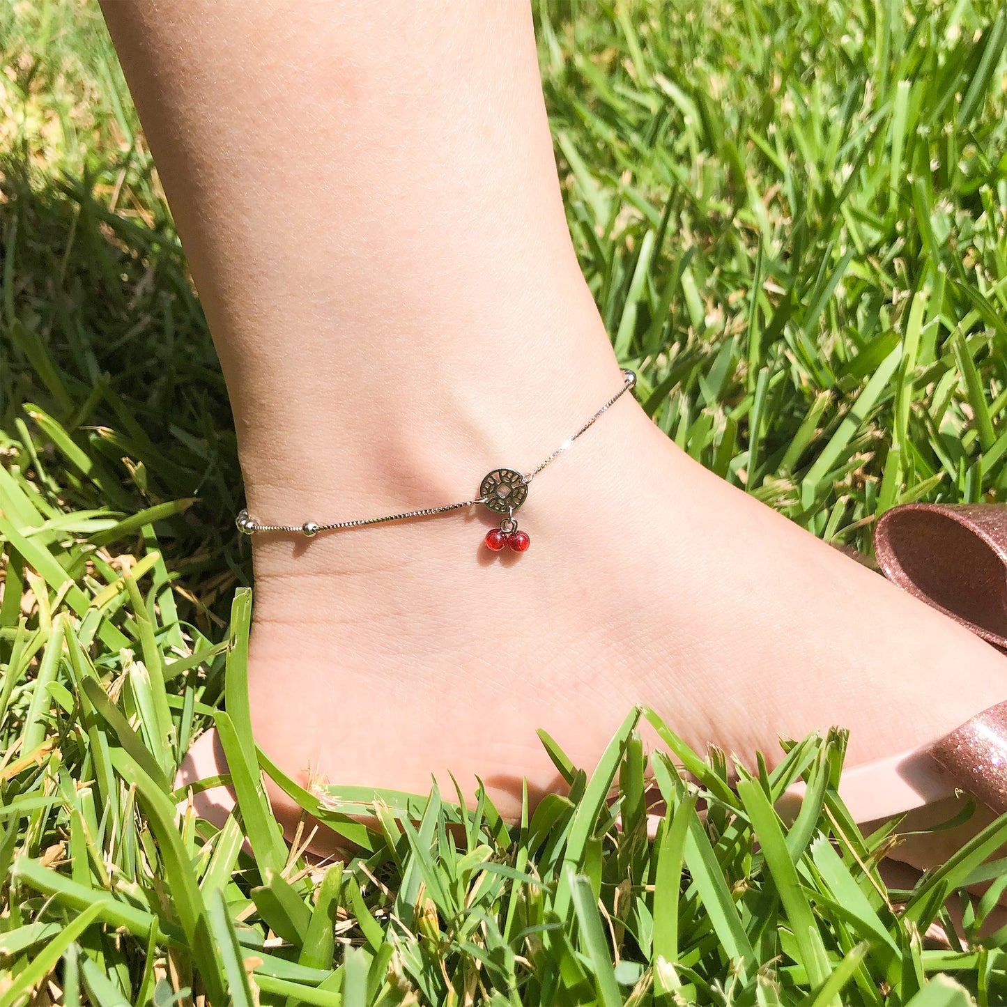 lucky money bell charm sterling silver ankle bracelet