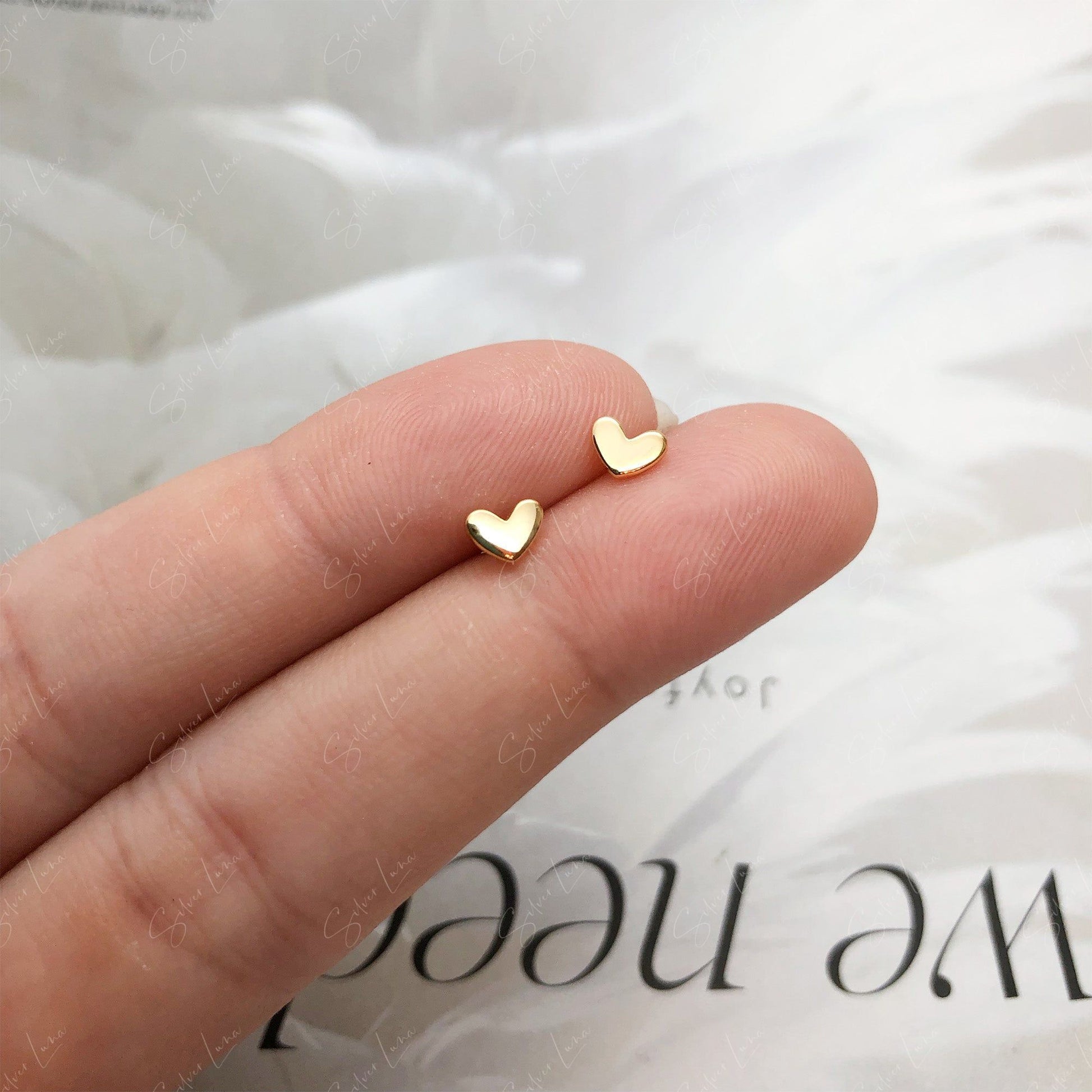 Tiny Minimalist Heart Sterling Silver Stud Earrings