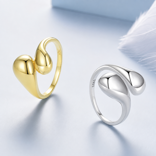 Sterling Silver Abstract Teardrop Open Ring