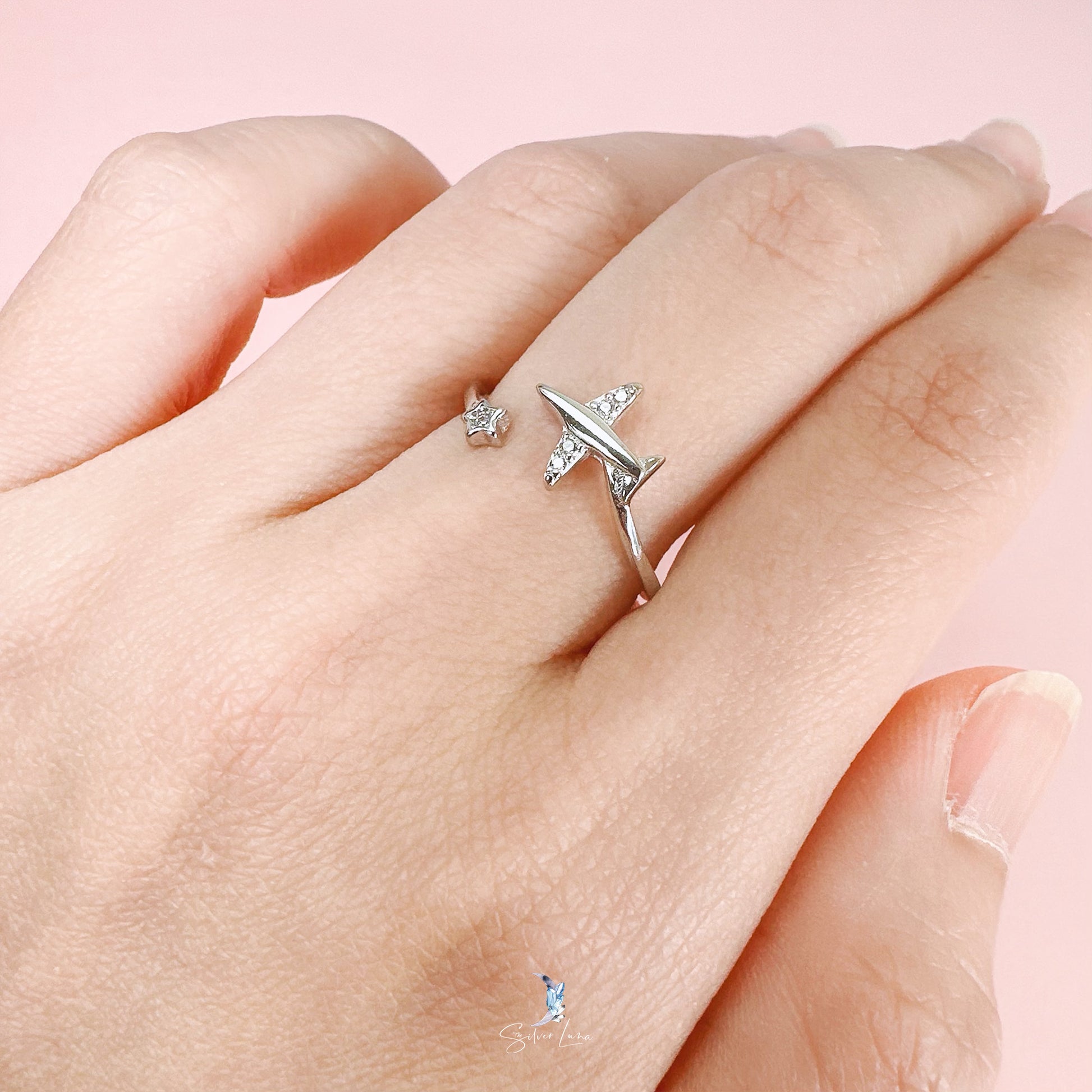 airplane adjustable sterling silver ring