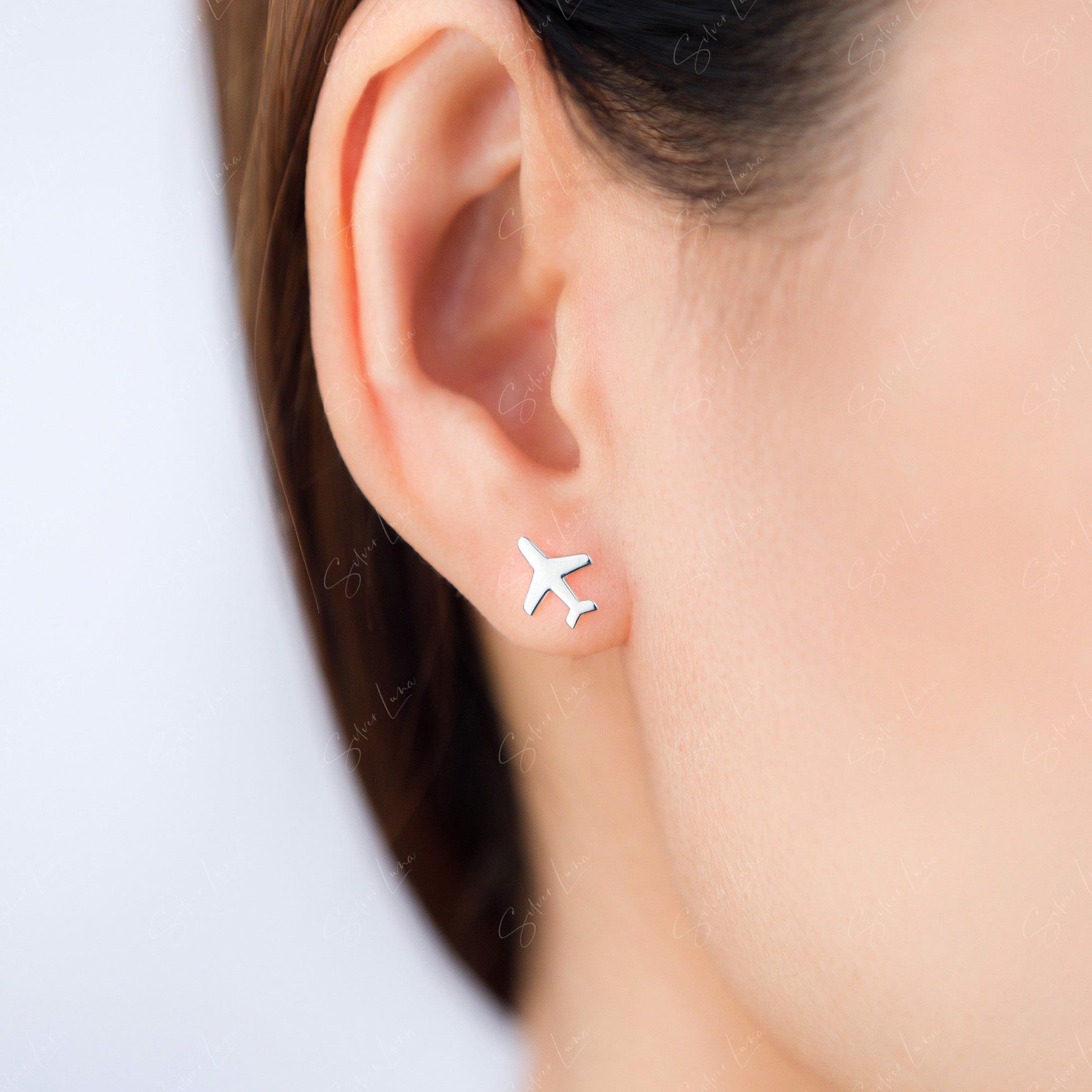 airplane sterling silver stud earrings