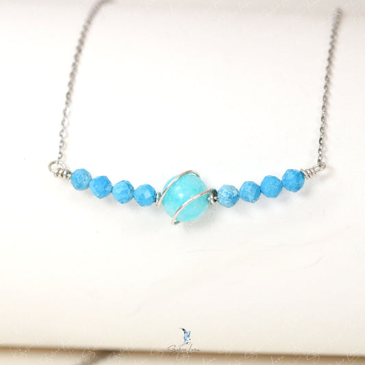 Amazonite jade and turquoise beads pendant necklace