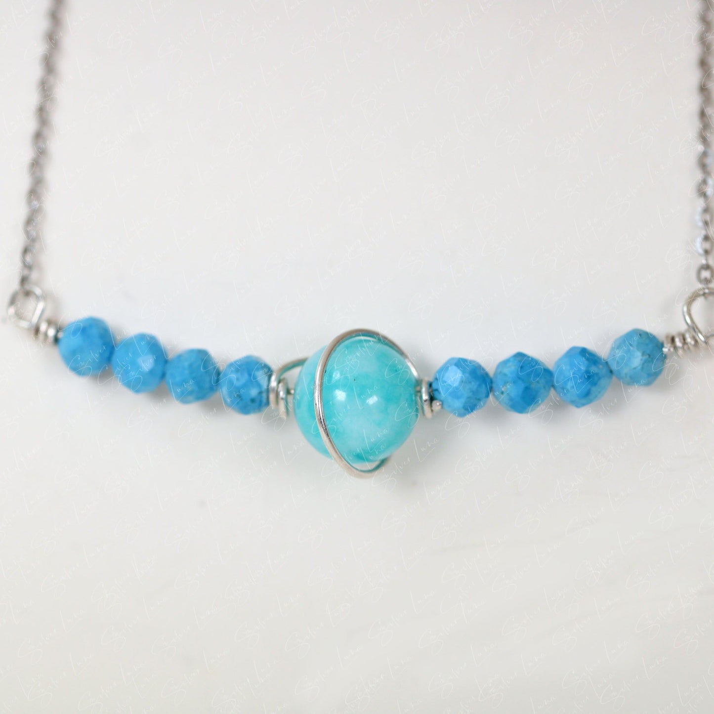 Amazonite jade and turquoise beads pendant necklace