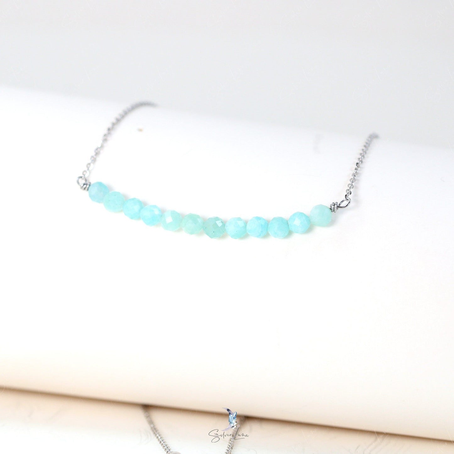 Amazonite gemstone row pendant necklace