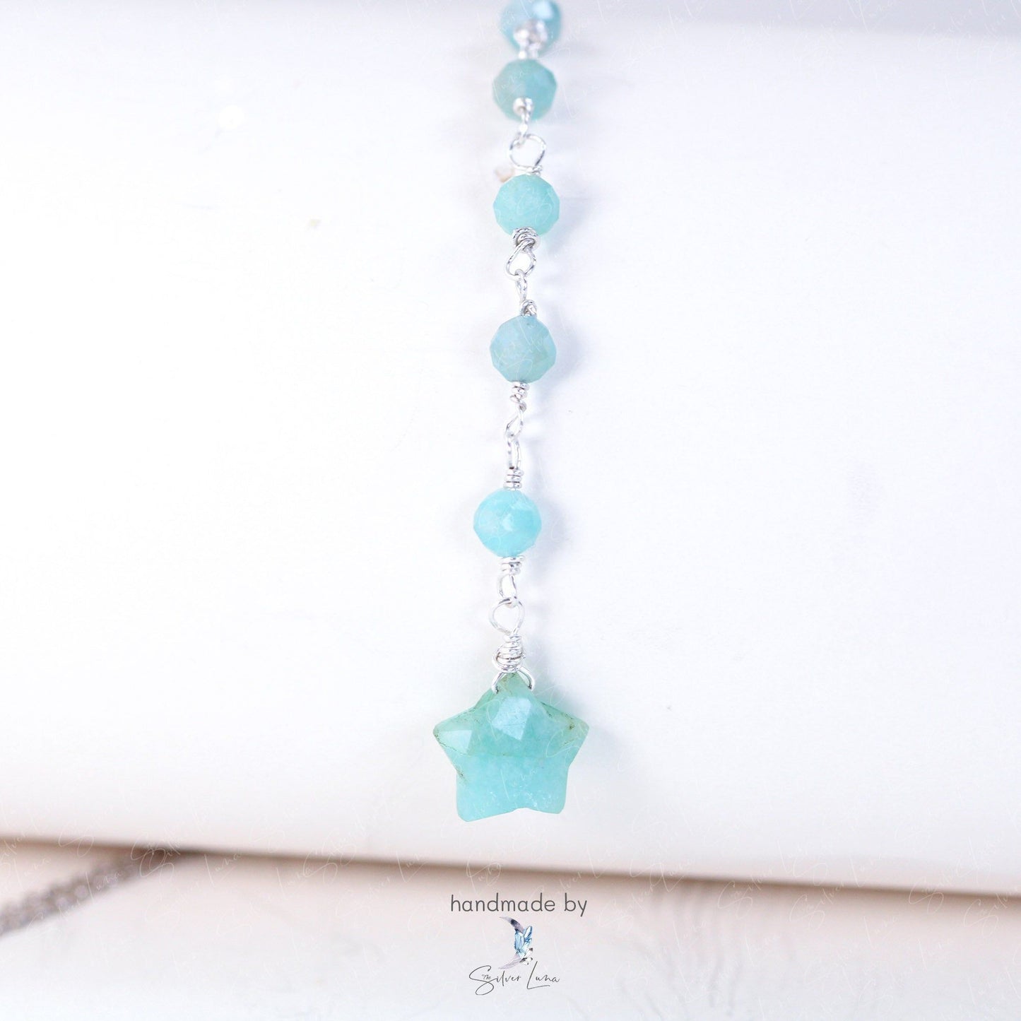 Natural star Amazonite lariat pendant necklace