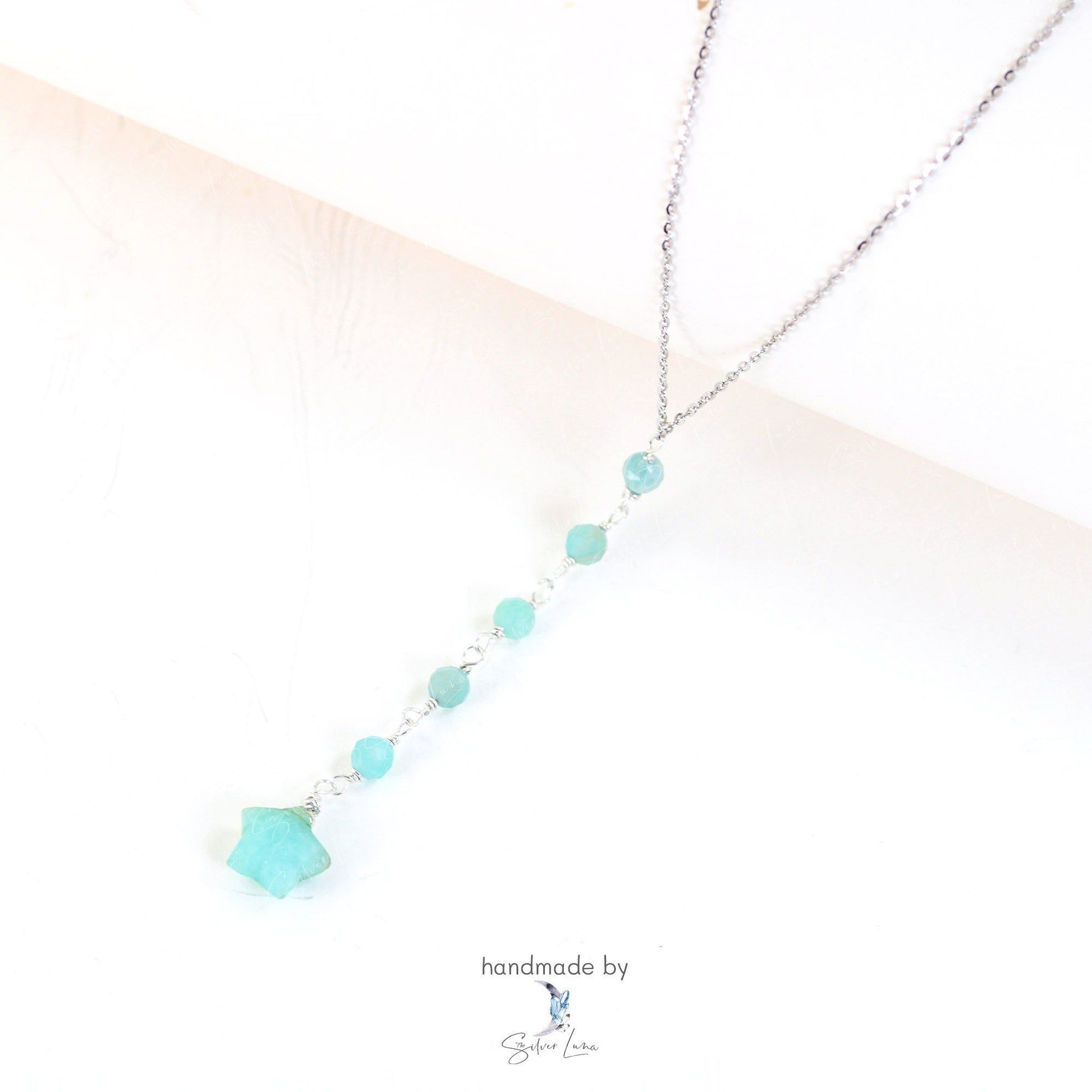 star amazonite lariat pendant necklace