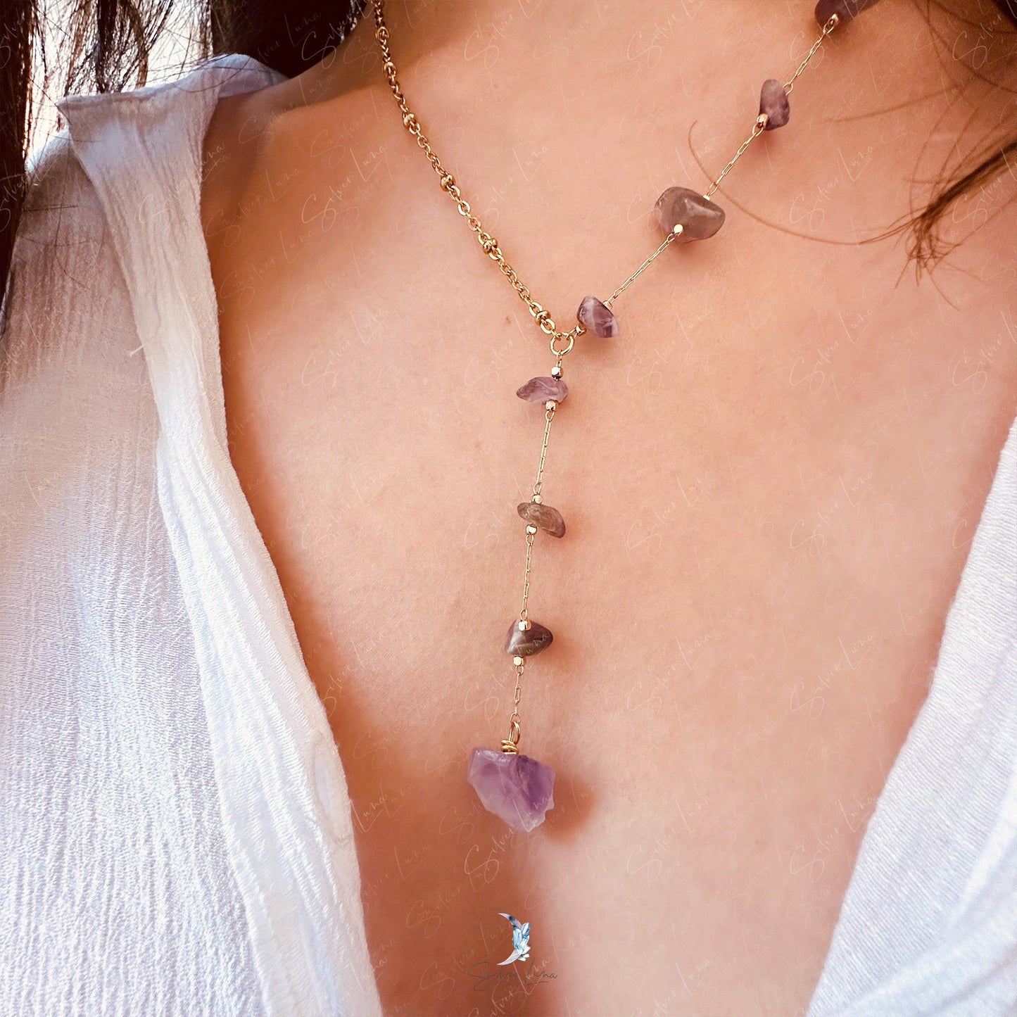 Amethyst raw stone pendant necklace