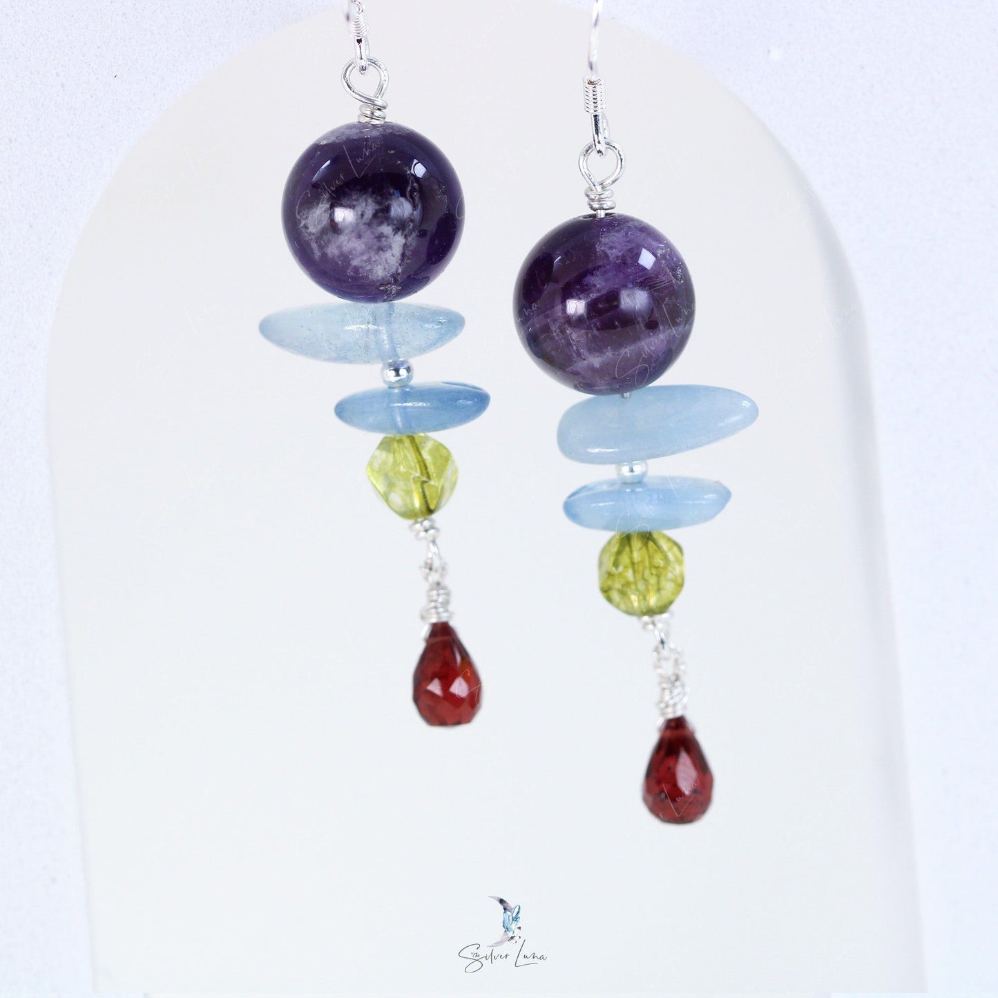 amethyst multi gemstone sterling silver earrings