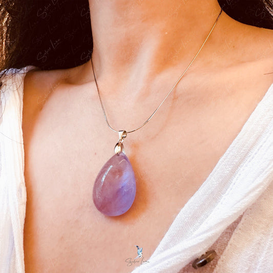 Purple healing Amethyst teardrop pendant necklace