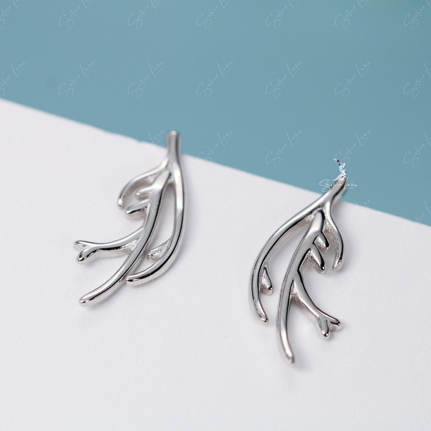 Elk Antler Ear Climber Sterling Silver Earrings