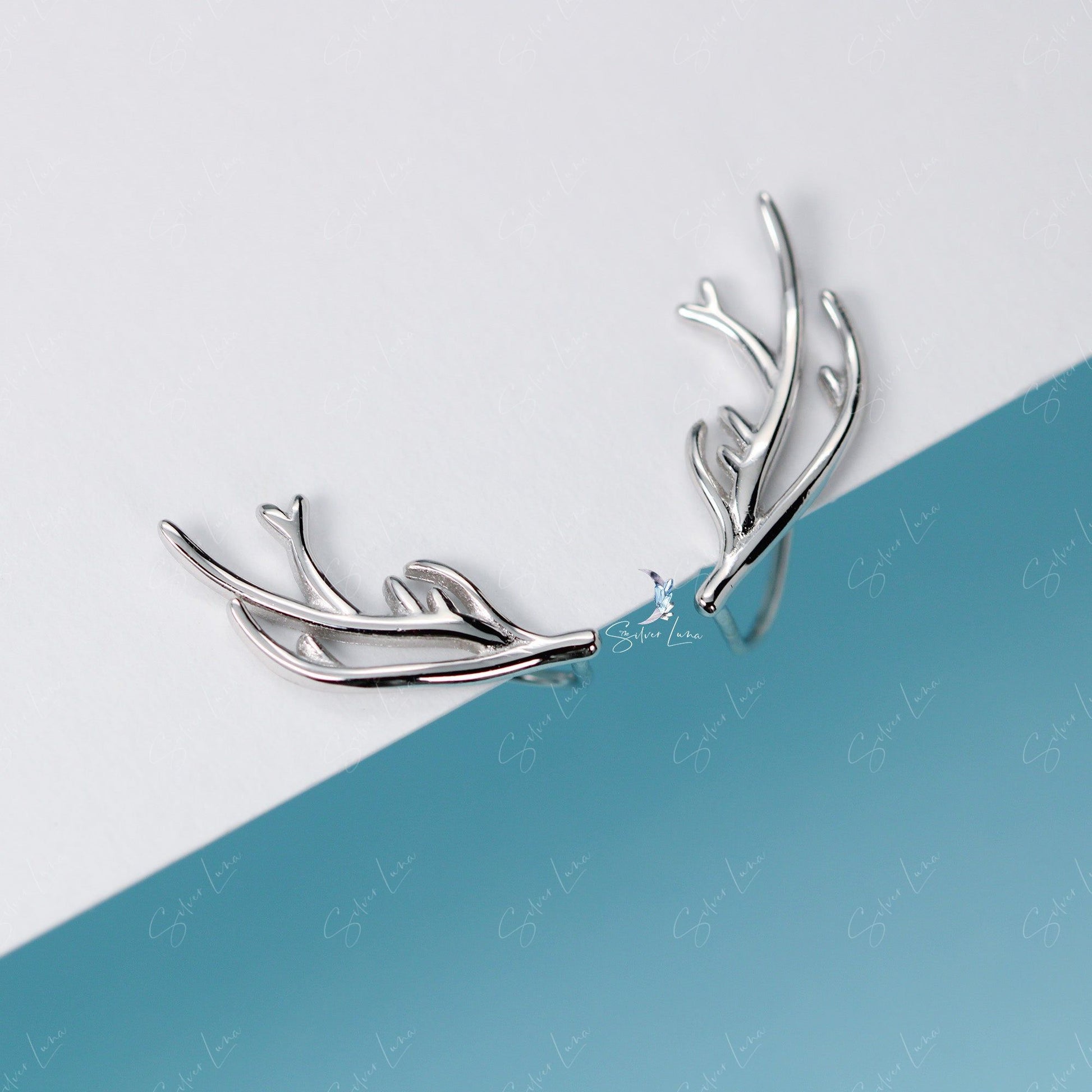 Elk Antler Ear Climber Sterling Silver Earrings