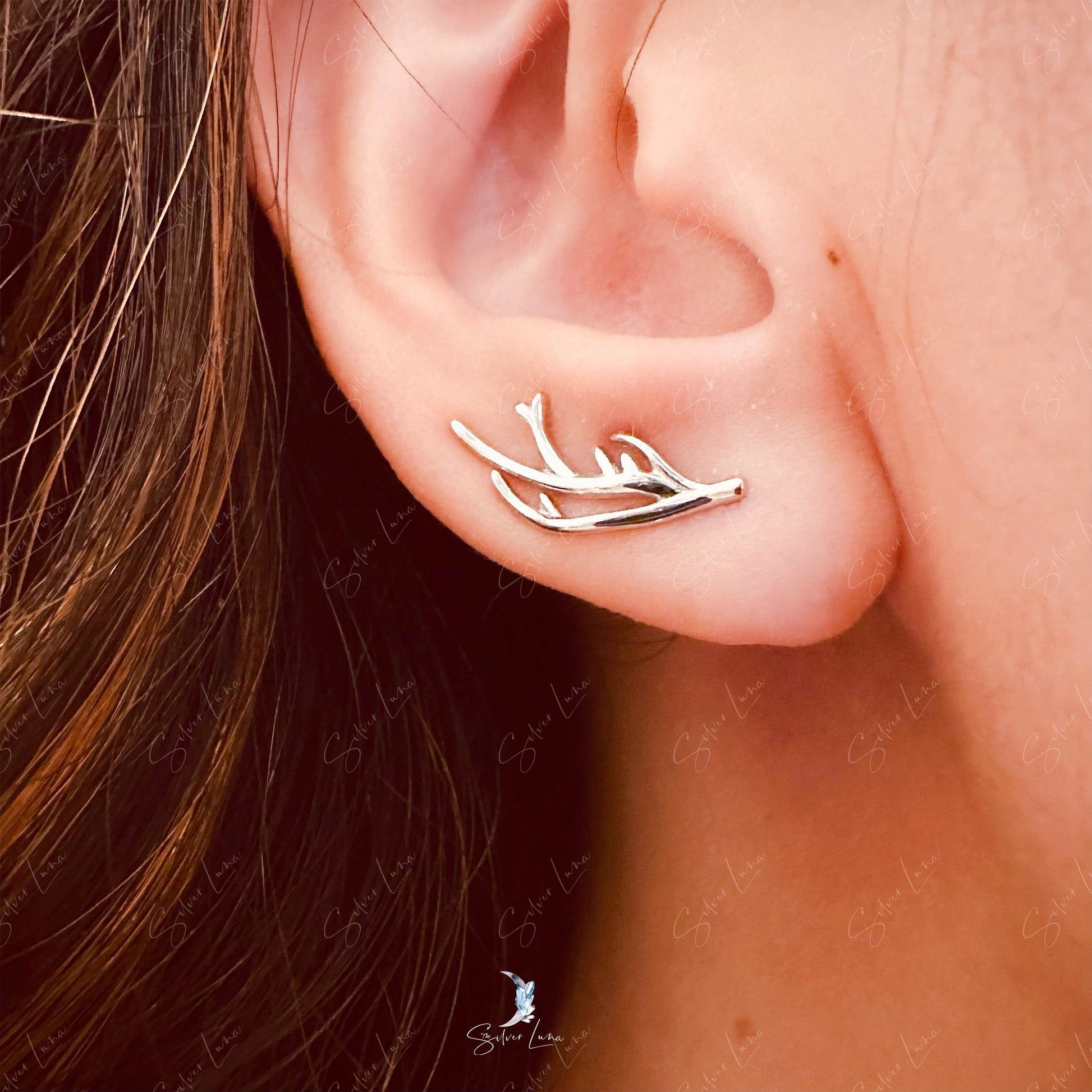 el antler sterling silver ear climbers