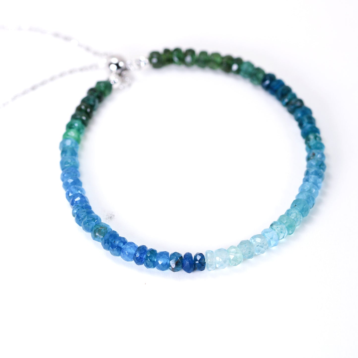 Gradient rondelle faceted apatite beaded bracelet