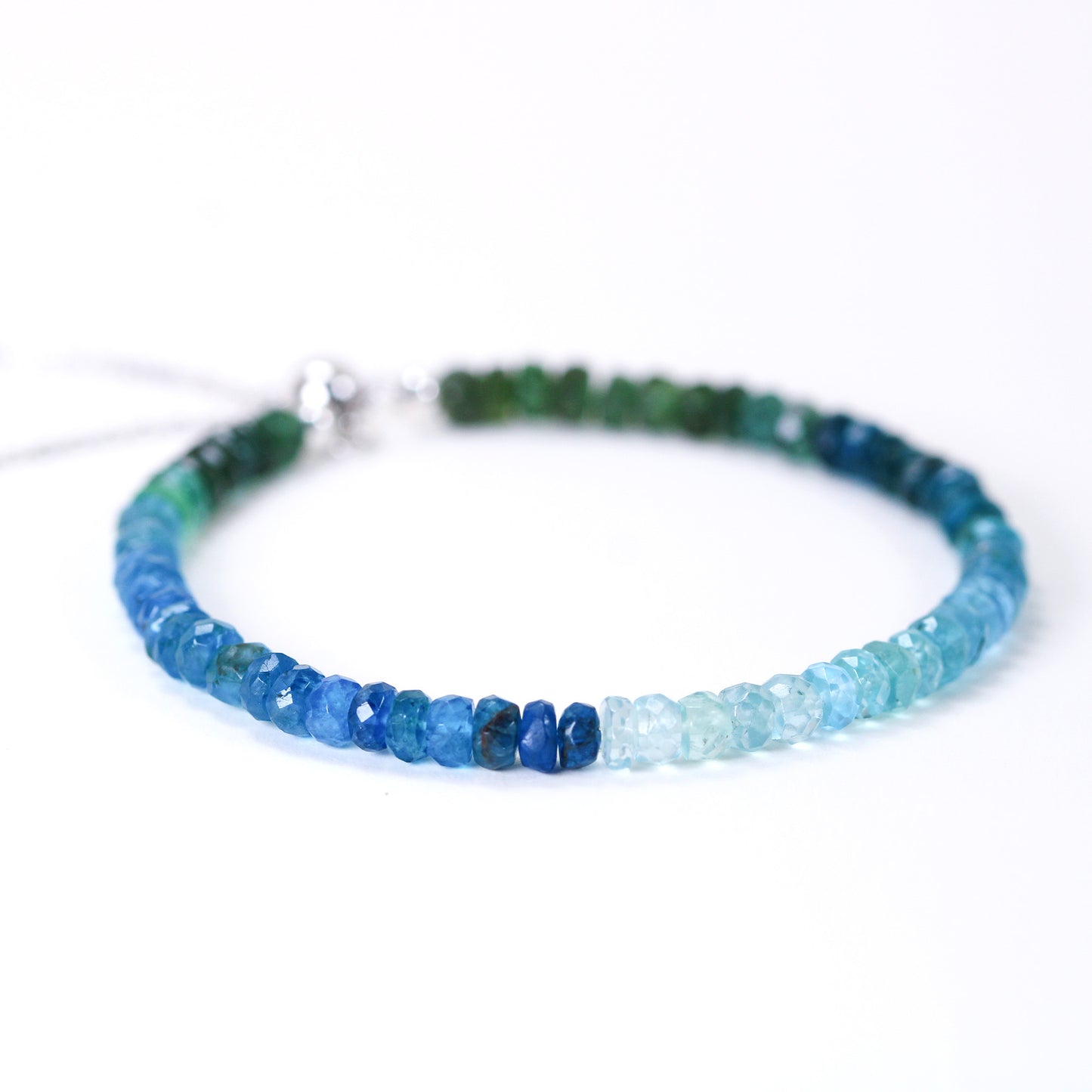 Gradient rondelle faceted apatite beaded bracelet