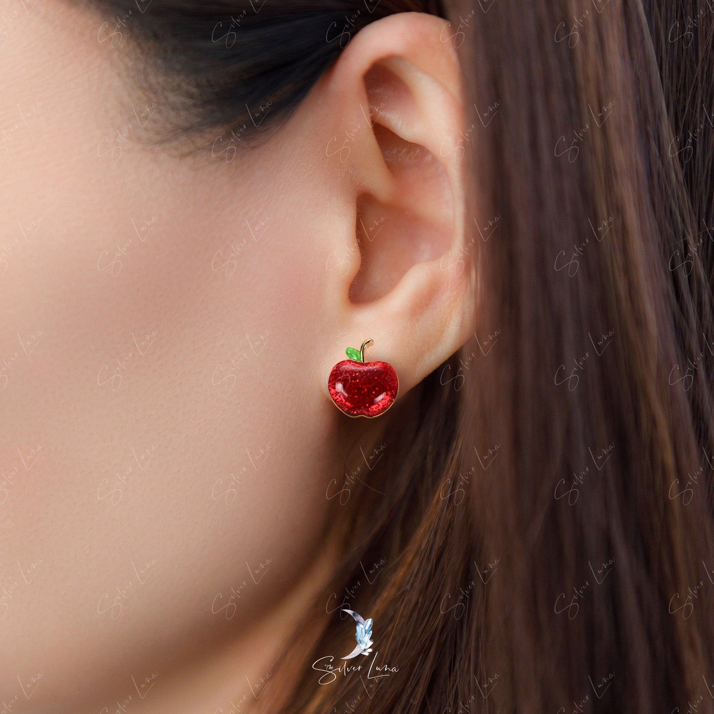 Red apple stud earrings