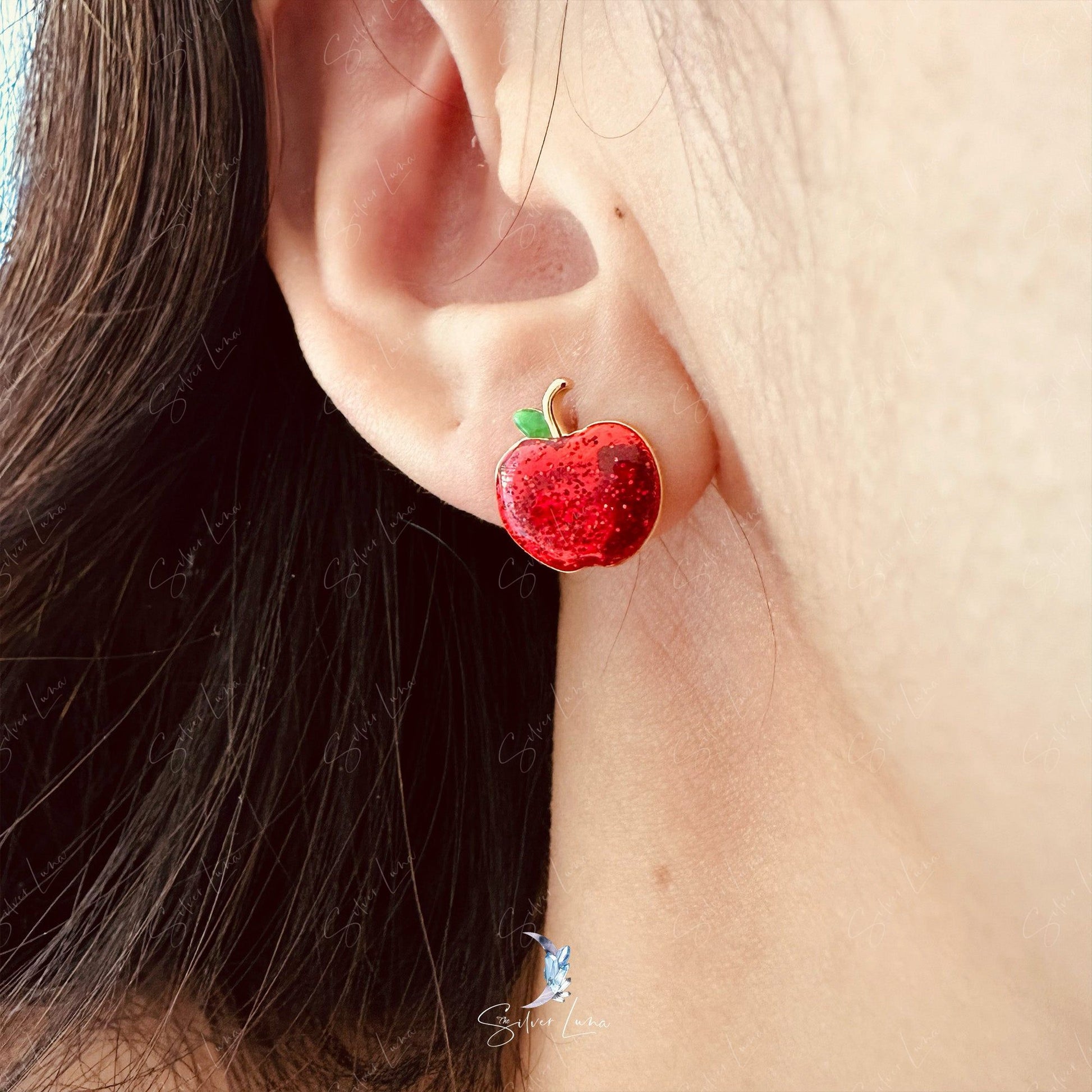 red apple sterling silver stud earrings