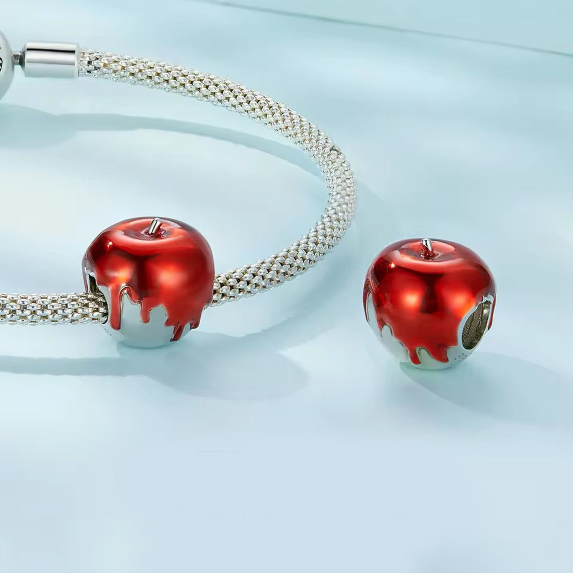 dripping red apple sterling silver charm