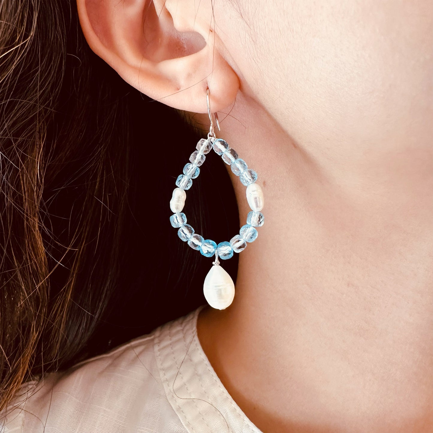 aquamarine and pearl drop earrings