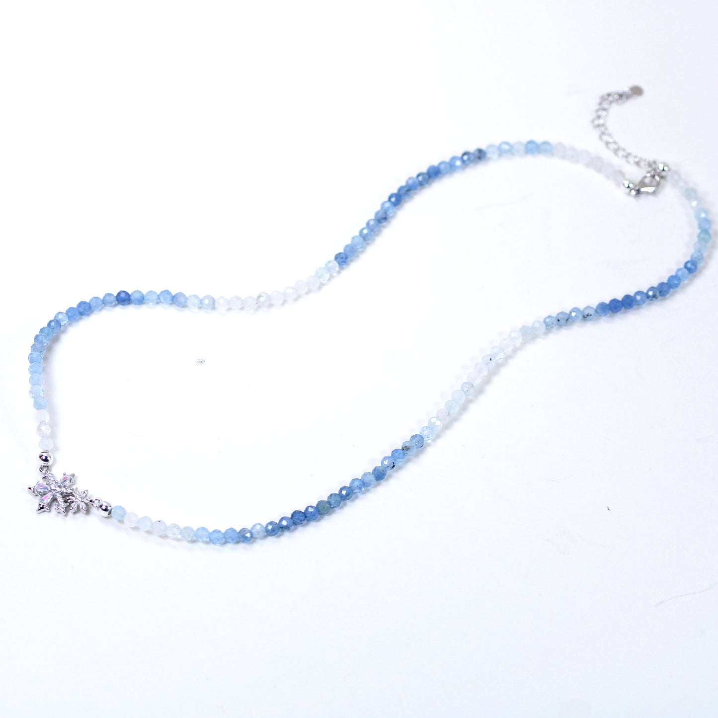 snowflake aquamarine beaded necklace