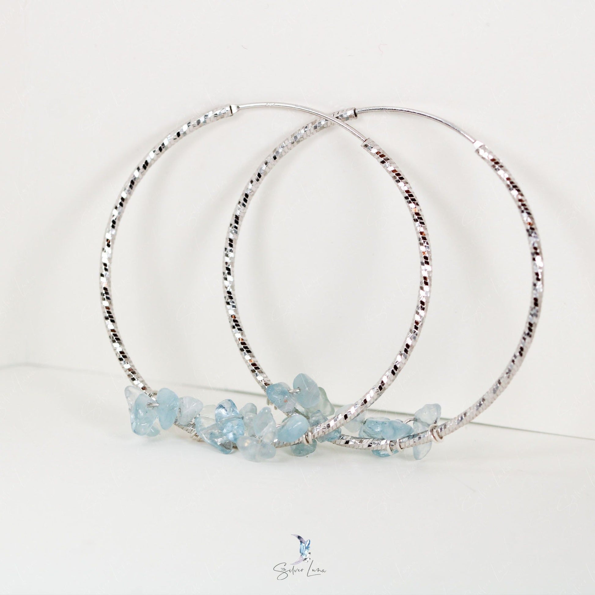 aquamarine texture hoop earrings