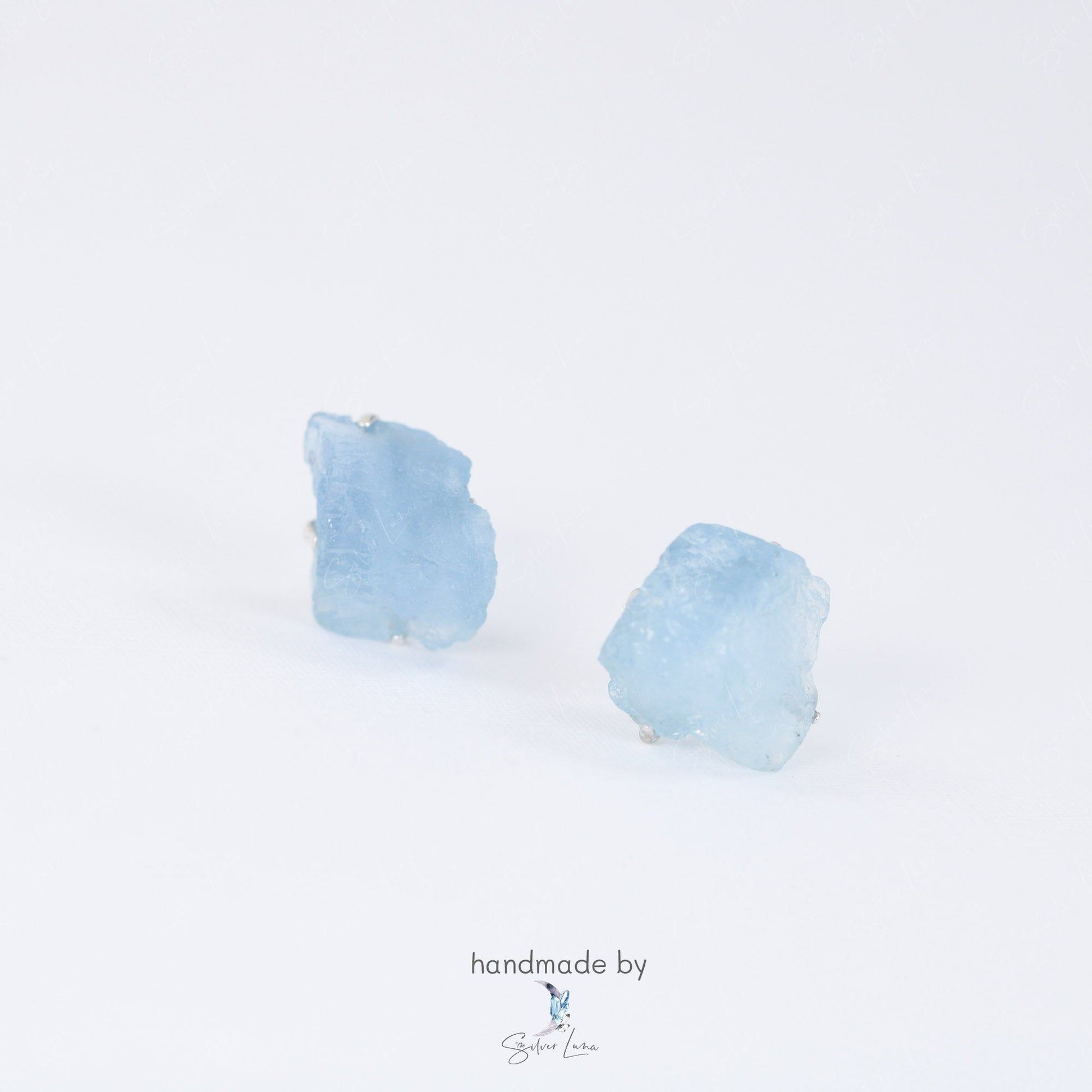 Aquamarine raw stone stud earrings