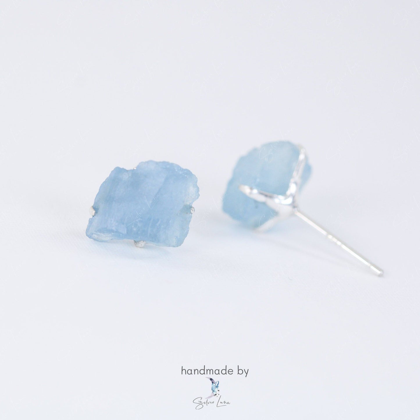 Aquamarine raw stone sterling silver stud earrings