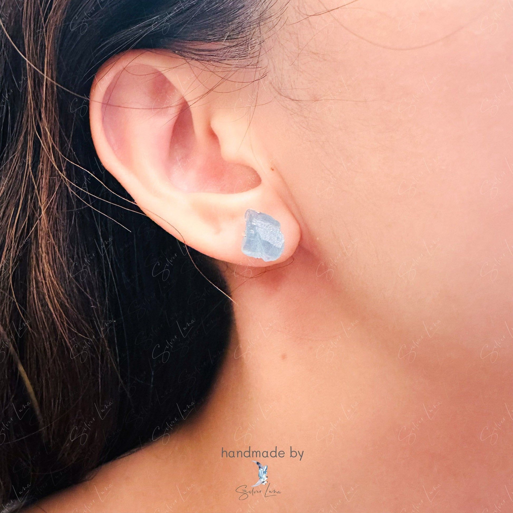 aquamarine raw stone stud earrings