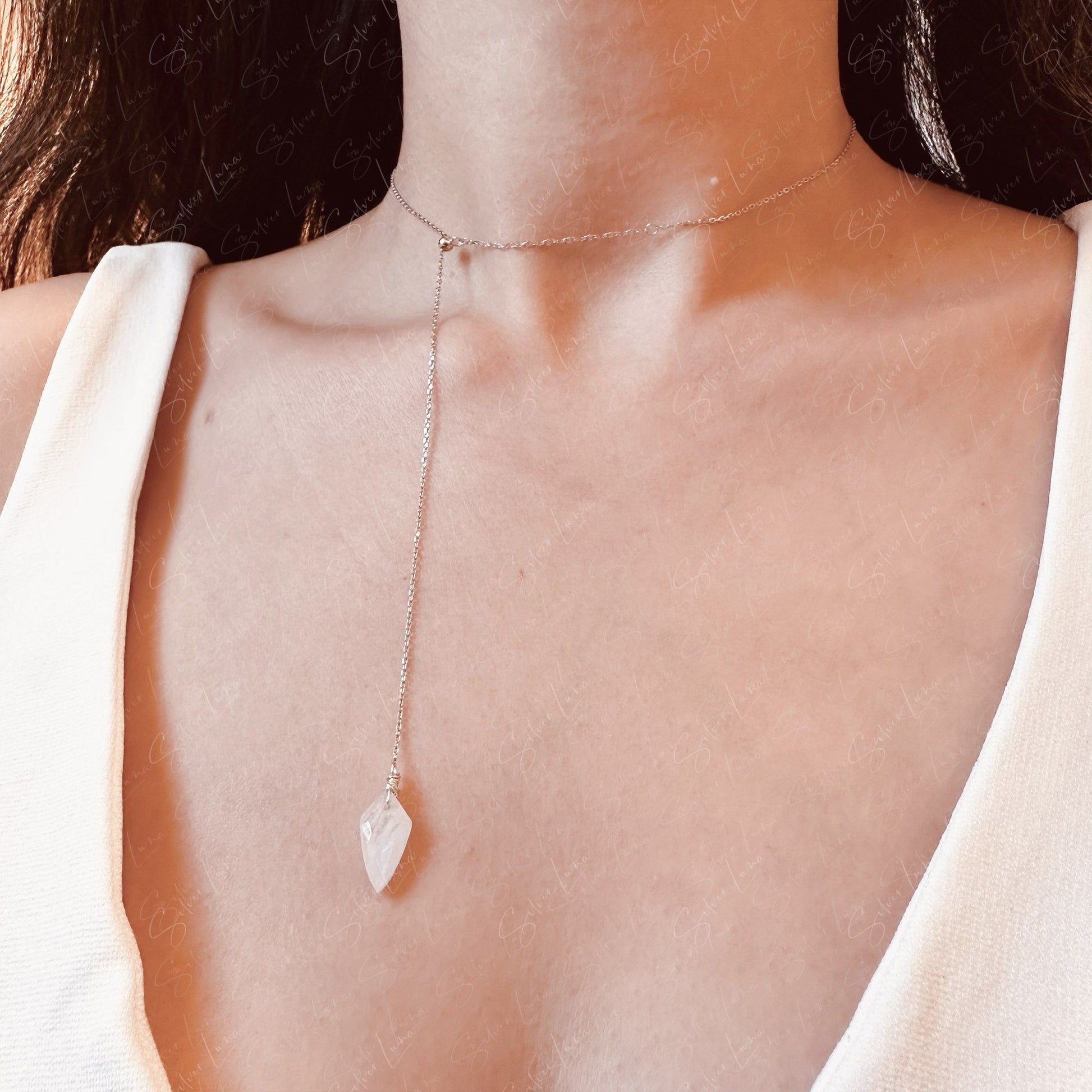 arrow rainbow moonstone lariat choker